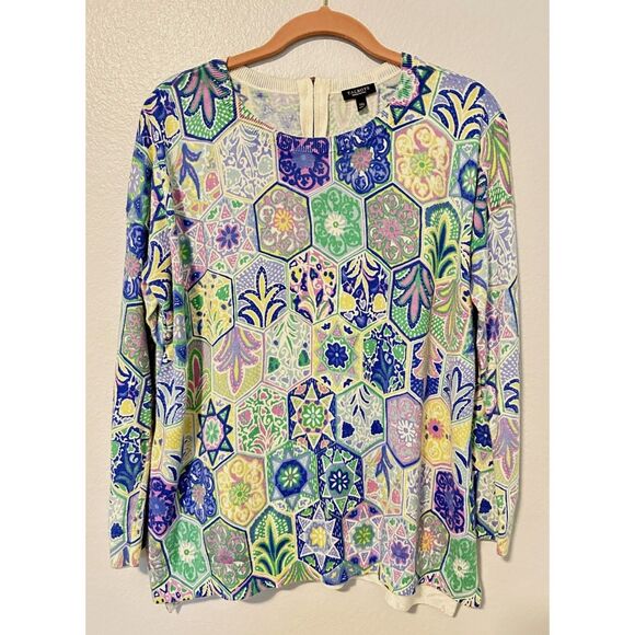 Talbots Petites Womens Colorful Patterned Sweater 1XP Back Zipper Drop Shoulder - Picture 2 of 9